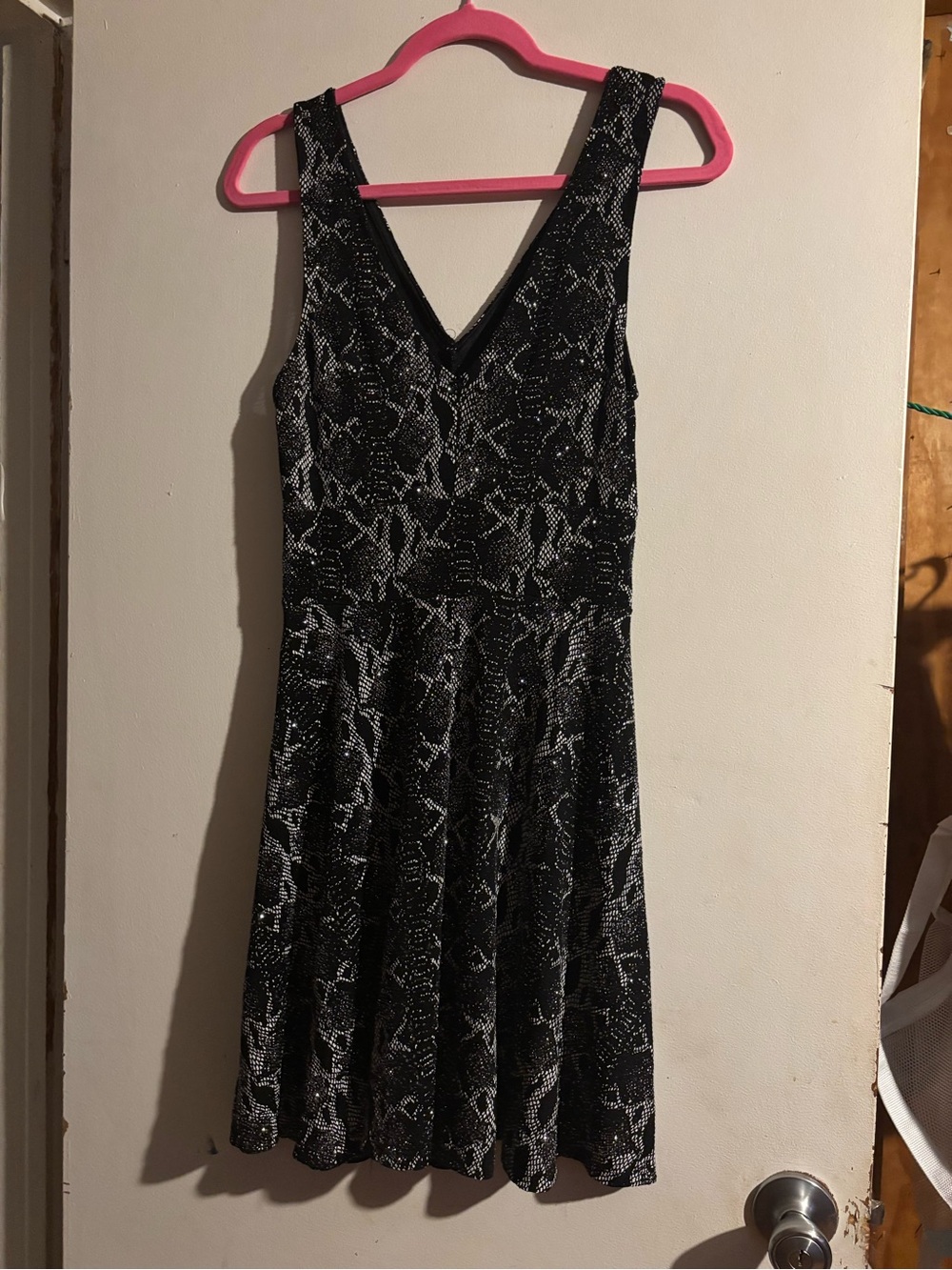 Sleeveless V-Neck Black & Silver Patterned  Dress